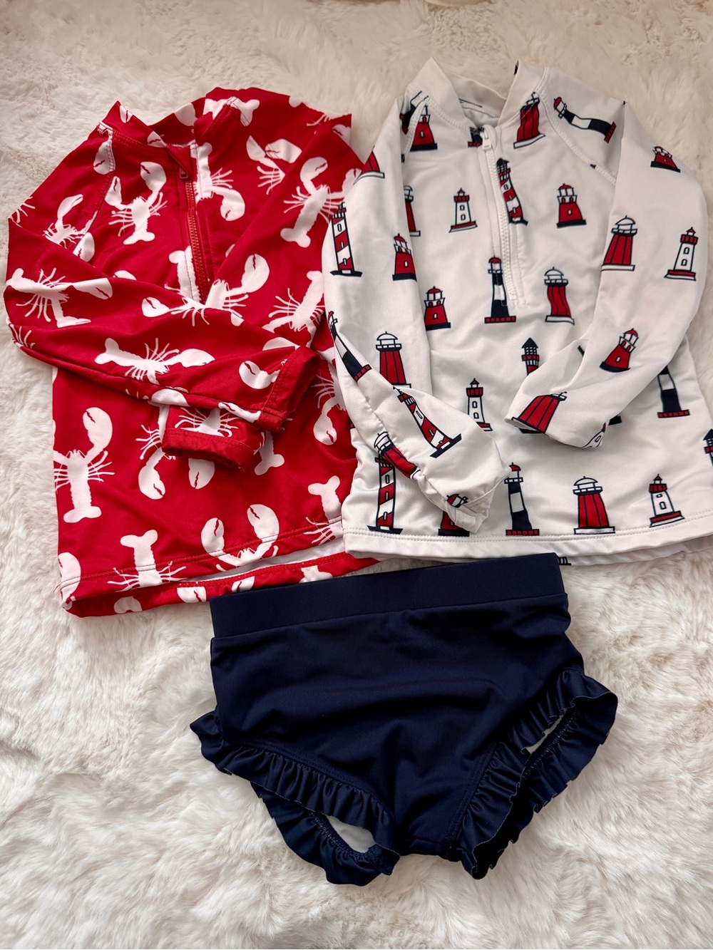 Monica + Andy Rashguards and ruffle bottom swim set, 2T, lobster and lighthouses